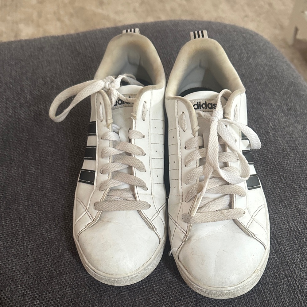 Adidas women’s White and Black Striped Sneakers